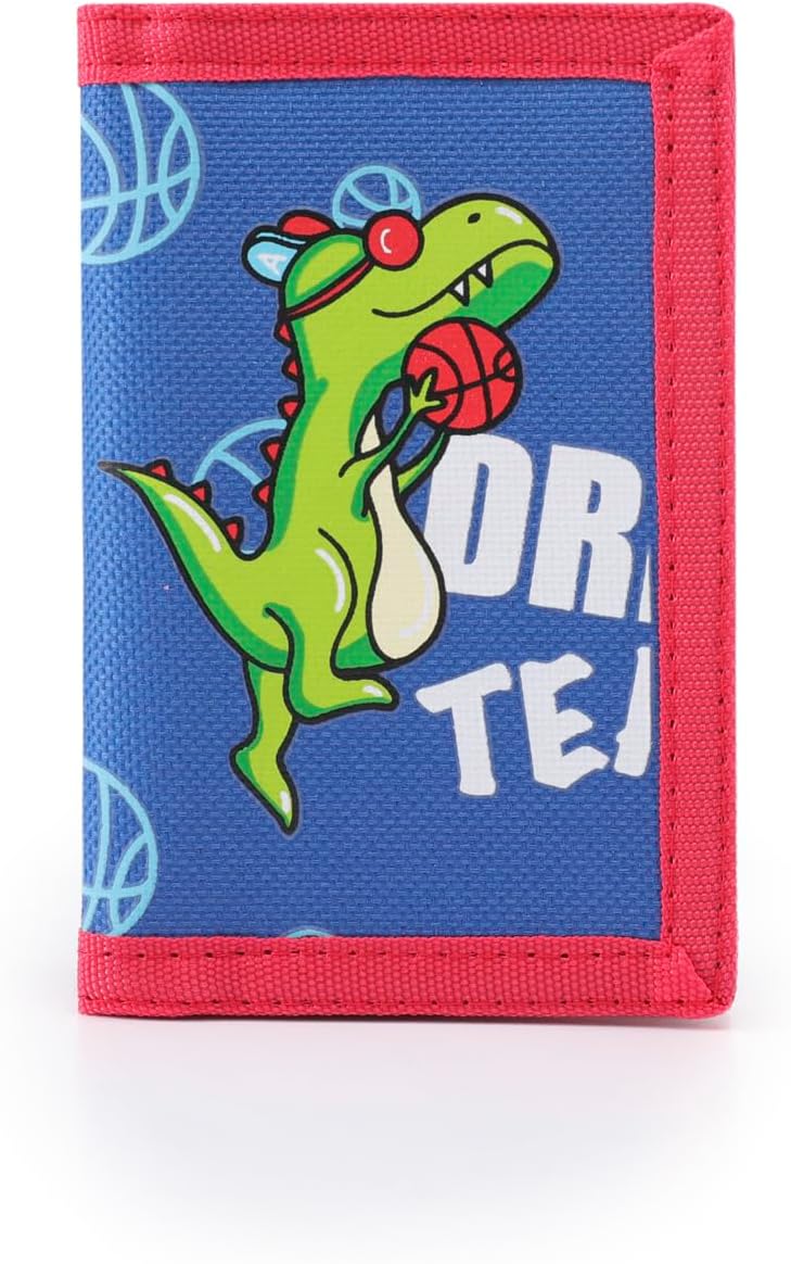 Nitort Kids Wallet RFID Trifold Strong Velcro Basketball Dinosaur Printed Canvas Coin Pocket with Zipper Cute Novelty Card Holder for Sports School Children Birthday Festival Gifts - Image 1